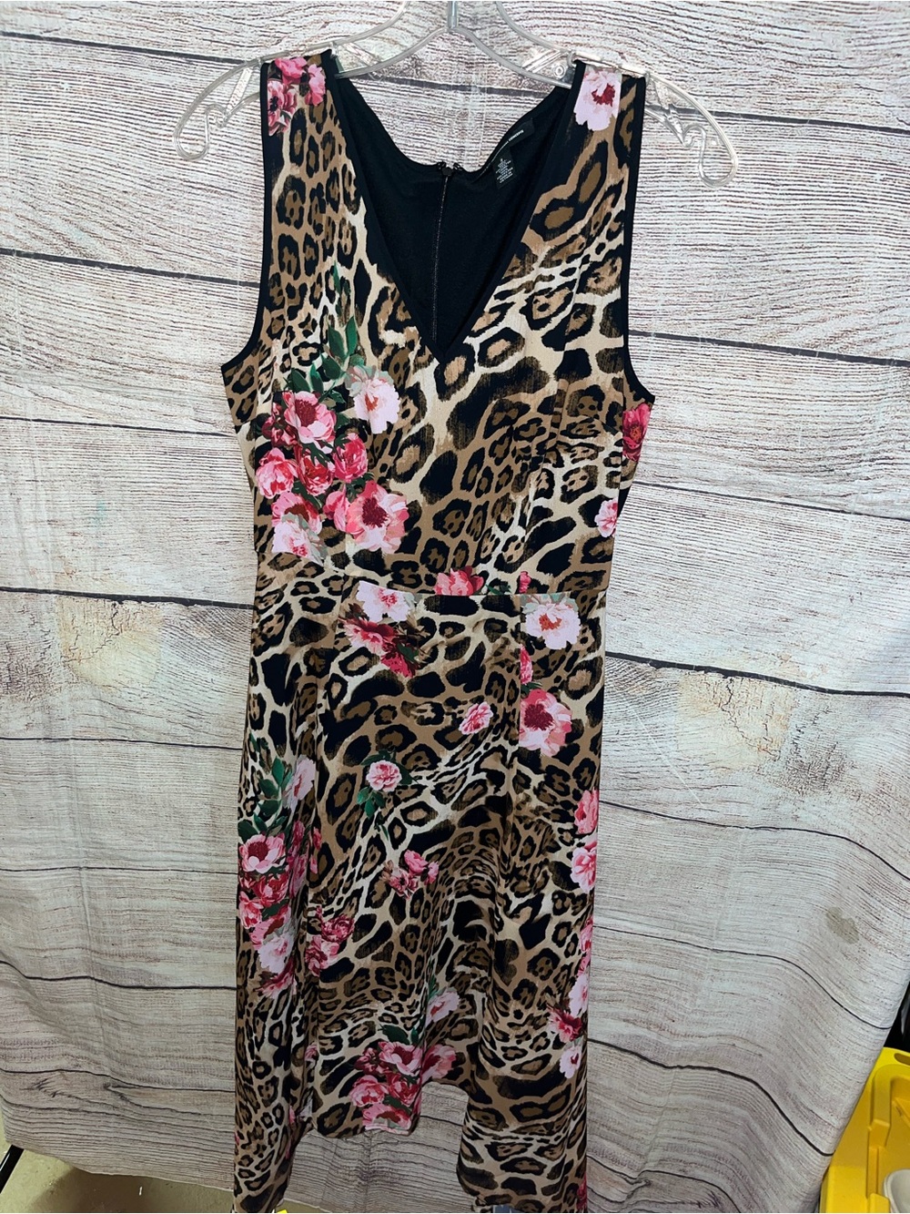 😍 INC International Concepts Leopard & Pink Floral Midi Dress size 2